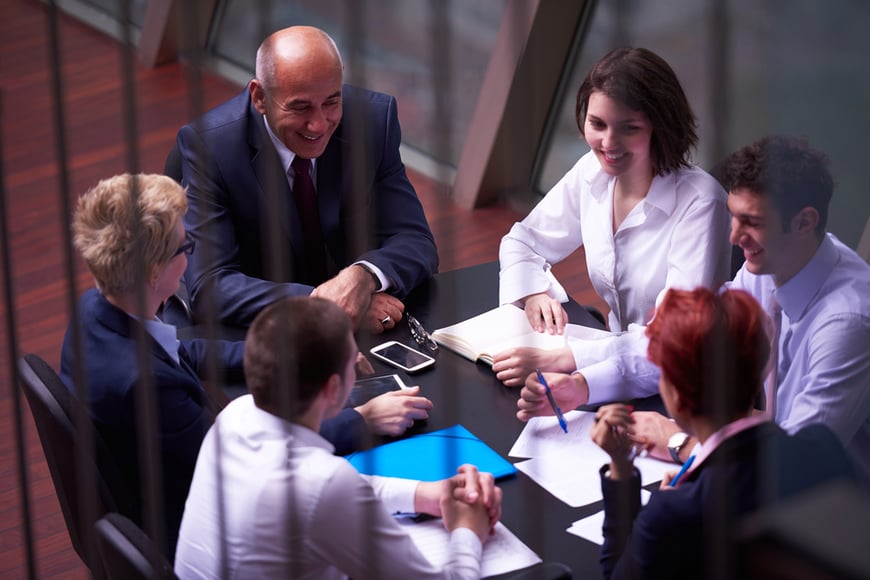 startup business people group have meeting in modern bright office interior, senoir investors and young software developers